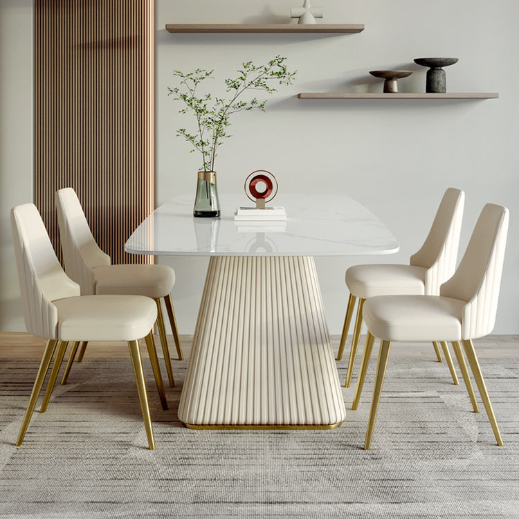 Rectangle Traditional Luxury Dining Table White Sintered Stone Table with Pedestal Base Clearhalo ' dining_table' 'Dining Tables & Seating' 'Dining Tables' 'furn' 'furn_dining_table' 'Furniture' 'furniture_dining_table' 'Kitchen & Dining Furniture' 'kitchen&dining_furn' 'kitchen' 'kitchen_dining_table' 3979837