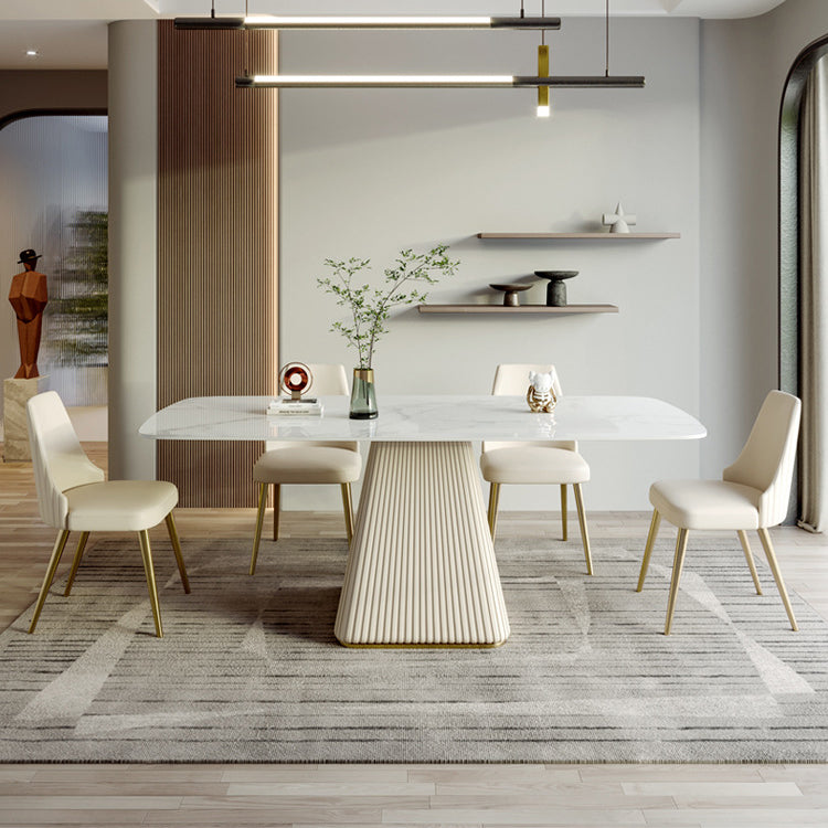 Rectangle Traditional Luxury Dining Table White Sintered Stone Table with Pedestal Base Clearhalo ' dining_table' 'Dining Tables & Seating' 'Dining Tables' 'furn' 'furn_dining_table' 'Furniture' 'furniture_dining_table' 'Kitchen & Dining Furniture' 'kitchen&dining_furn' 'kitchen' 'kitchen_dining_table' 3979838