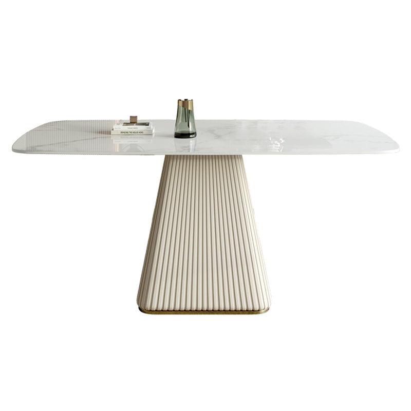 Rectangle Traditional Luxury Dining Table White Sintered Stone Table with Pedestal Base Without Chairs Clearhalo ' dining_table' 'Dining Tables & Seating' 'Dining Tables' 'furn' 'furn_dining_table' 'Furniture' 'furniture_dining_table' 'Kitchen & Dining Furniture' 'kitchen&dining_furn' 'kitchen' 'kitchen_dining_table' 3979839