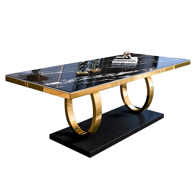 Rectangle Traditional Luxury Dining Table Sintered Stone Table with Trestle Base for Dining Room Black Without Chairs Clearhalo ' dining_table' 'Dining Tables & Seating' 'Dining Tables' 'furn' 'furn_dining_table' 'Furniture' 'furniture_dining_table' 'Kitchen & Dining Furniture' 'kitchen&dining_furn' 'kitchen' 'kitchen_dining_table' 3979871