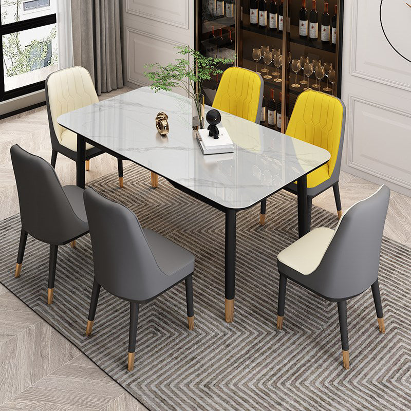Traditional Luxury Dining Table Sintered Stone Table with 4 Black Legs for Dining Room Clearhalo ' dining_table' 'Dining Tables & Seating' 'Dining Tables' 'furn' 'furn_dining_table' 'Furniture' 'furniture_dining_table' 'Kitchen & Dining Furniture' 'kitchen&dining_furn' 'kitchen' 'kitchen_dining_table' 3979882