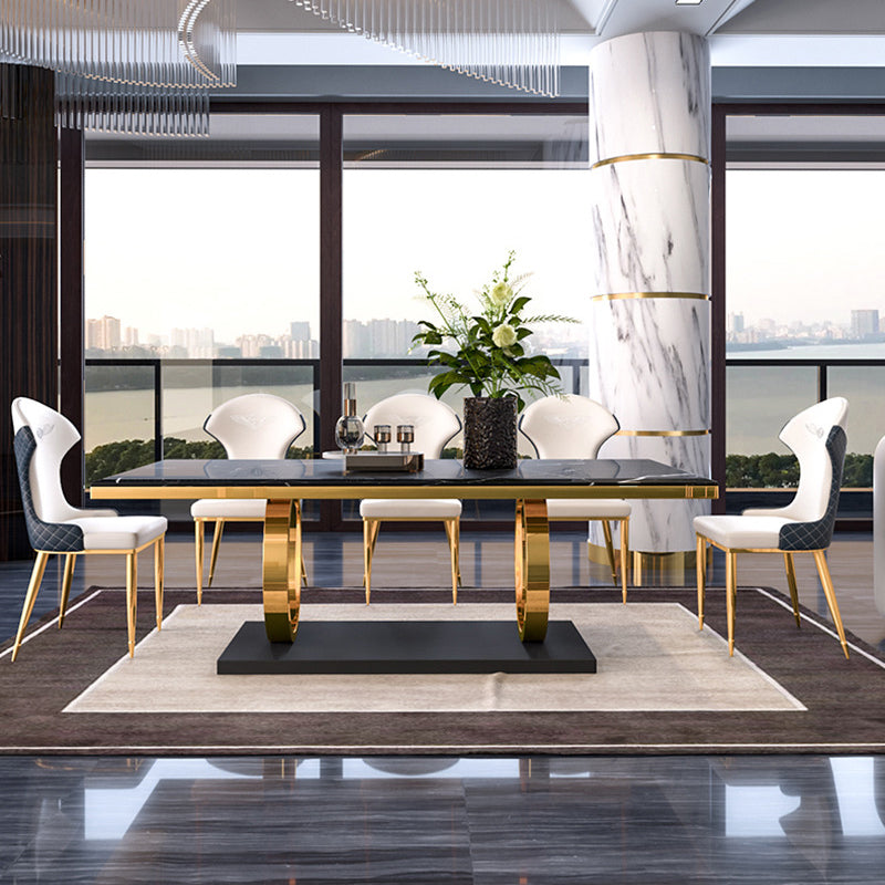 Traditional Luxury Rectangle Dining Table Sintered Stone Table with Trestle Base for Dining Room Clearhalo ' dining_table' 'Dining Tables & Seating' 'Dining Tables' 'furn' 'furn_dining_table' 'Furniture' 'furniture_dining_table' 'Kitchen & Dining Furniture' 'kitchen&dining_furn' 'kitchen' 'kitchen_dining_table' 3979918