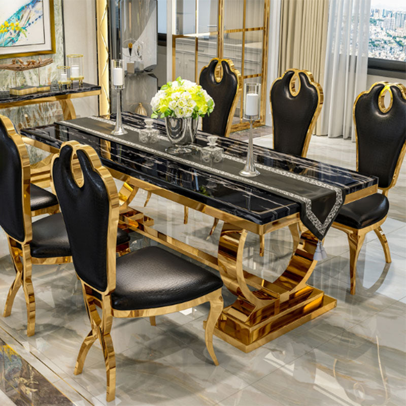 Traditional Luxury Marble Dining Table Rectangle Table with Metal Base in Gold Clearhalo ' dining_table' 'Dining Tables & Seating' 'Dining Tables' 'furn' 'furn_dining_table' 'Furniture' 'furniture_dining_table' 'Kitchen & Dining Furniture' 'kitchen&dining_furn' 'kitchen' 'kitchen_dining_table' 3979925