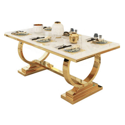 Traditional Luxury Marble Dining Table Rectangle Table with Metal Base in Gold White Without Chairs Clearhalo ' dining_table' 'Dining Tables & Seating' 'Dining Tables' 'furn' 'furn_dining_table' 'Furniture' 'furniture_dining_table' 'Kitchen & Dining Furniture' 'kitchen&dining_furn' 'kitchen' 'kitchen_dining_table' 3979926