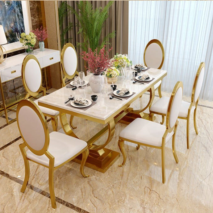 Traditional Luxury Marble Dining Table Rectangle Table with Metal Base in Gold Clearhalo ' dining_table' 'Dining Tables & Seating' 'Dining Tables' 'furn' 'furn_dining_table' 'Furniture' 'furniture_dining_table' 'Kitchen & Dining Furniture' 'kitchen&dining_furn' 'kitchen' 'kitchen_dining_table' 3979934