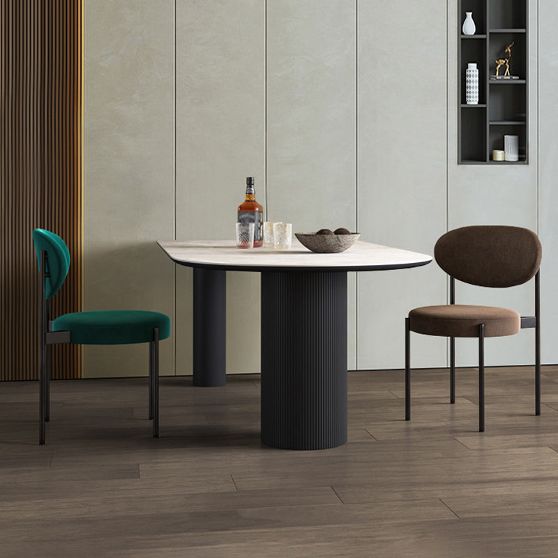 Simplicity Style Sintered Stone Dining Table 3 Legs Base 55" Wide Freeform Table for Home Black Without Chairs Clearhalo ' dining_table' 'Dining Tables & Seating' 'Dining Tables' 'furn' 'furn_dining_table' 'Furniture' 'furniture_dining_table' 'Kitchen & Dining Furniture' 'kitchen&dining_furn' 'kitchen' 'kitchen_dining_table' 3979959