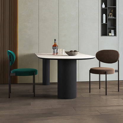 Simplicity Style Sintered Stone Dining Table 3 Legs Base 55" Wide Freeform Table for Home Black Without Chairs Clearhalo ' dining_table' 'Dining Tables & Seating' 'Dining Tables' 'furn' 'furn_dining_table' 'Furniture' 'furniture_dining_table' 'Kitchen & Dining Furniture' 'kitchen&dining_furn' 'kitchen' 'kitchen_dining_table' 3979959