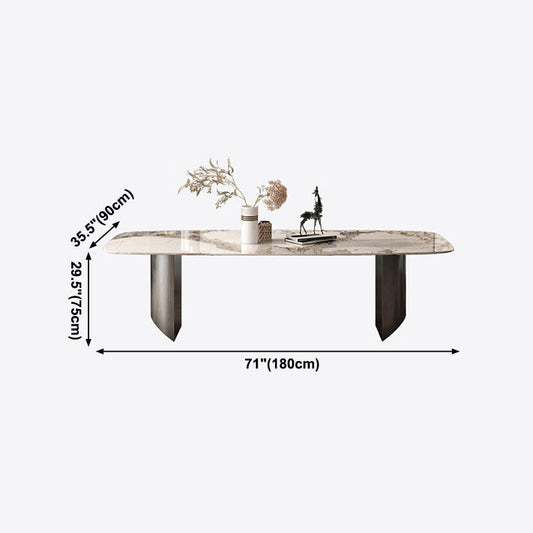 Metal Traditional Luxury Rectangular Table Sintered Stone Indoor Table for Kitchen and Dining Room