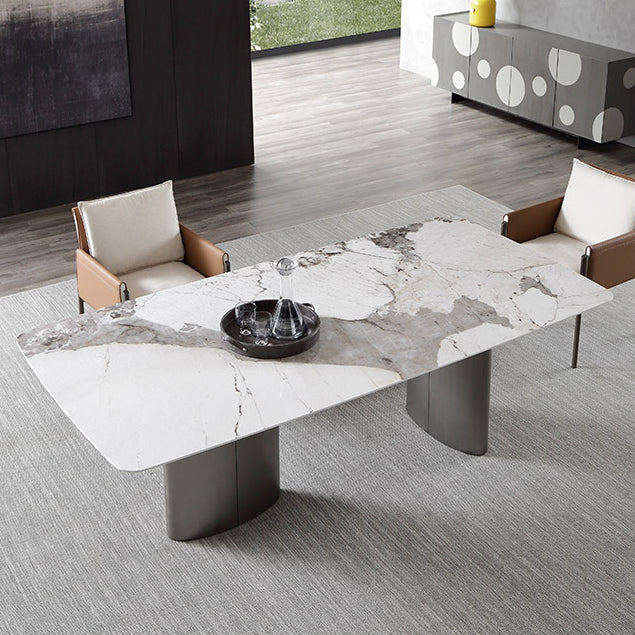 Metal Traditional Luxury Rectangle Indoor Table Sintered Stone Table for Dining Room and Kitchen Clearhalo ' dining_table' 'Dining Tables & Seating' 'Dining Tables' 'furn' 'furn_dining_table' 'Furniture' 'furniture_dining_table' 'Kitchen & Dining Furniture' 'kitchen&dining_furn' 'kitchen' 'kitchen_dining_table' 3979975