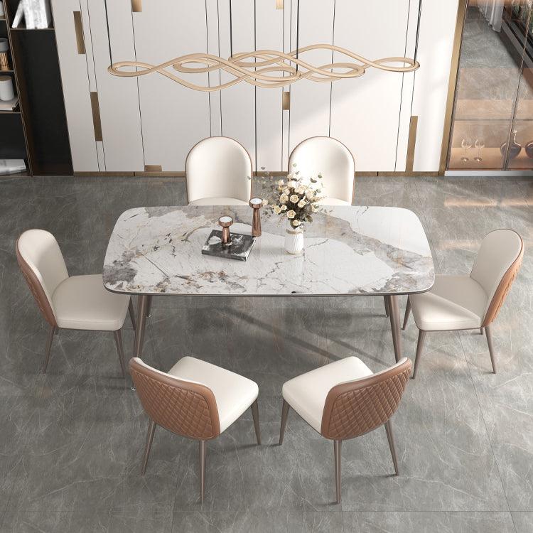 Luxury Style Home Sintered Stone Dining Table 4 Legs Base Rectangle Table Clearhalo ' dining_table' 'Dining Tables & Seating' 'Dining Tables' 'furn' 'furn_dining_table' 'Furniture' 'furniture_dining_table' 'Kitchen & Dining Furniture' 'kitchen&dining_furn' 'kitchen' 'kitchen_dining_table' 3980020