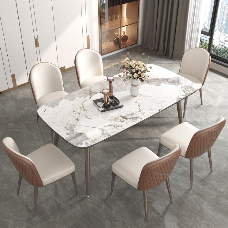 Luxury Style Home Sintered Stone Dining Table 4 Legs Base Rectangle Table Clearhalo ' dining_table' 'Dining Tables & Seating' 'Dining Tables' 'furn' 'furn_dining_table' 'Furniture' 'furniture_dining_table' 'Kitchen & Dining Furniture' 'kitchen&dining_furn' 'kitchen' 'kitchen_dining_table' 3980028
