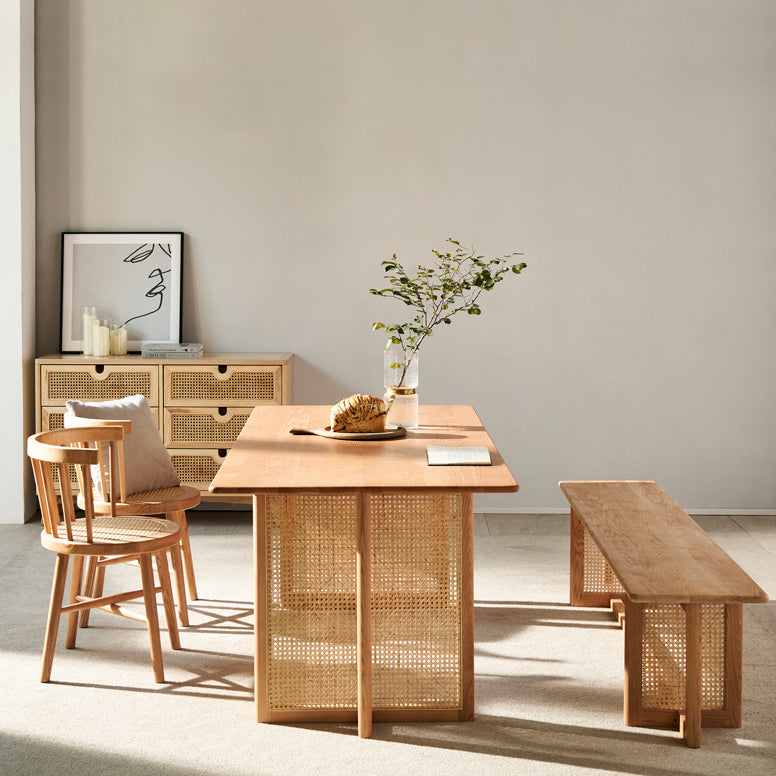 Glam Rectangle Shape Solid Wood Dining Table Khaki Standard Dining Table for Kitchen Clearhalo ' dining_table' 'Dining Tables & Seating' 'Dining Tables' 'furn' 'furn_dining_table' 'Furniture' 'furniture_dining_table' 'Kitchen & Dining Furniture' 'kitchen&dining_furn' 'kitchen' 'kitchen_dining_table' 3980048