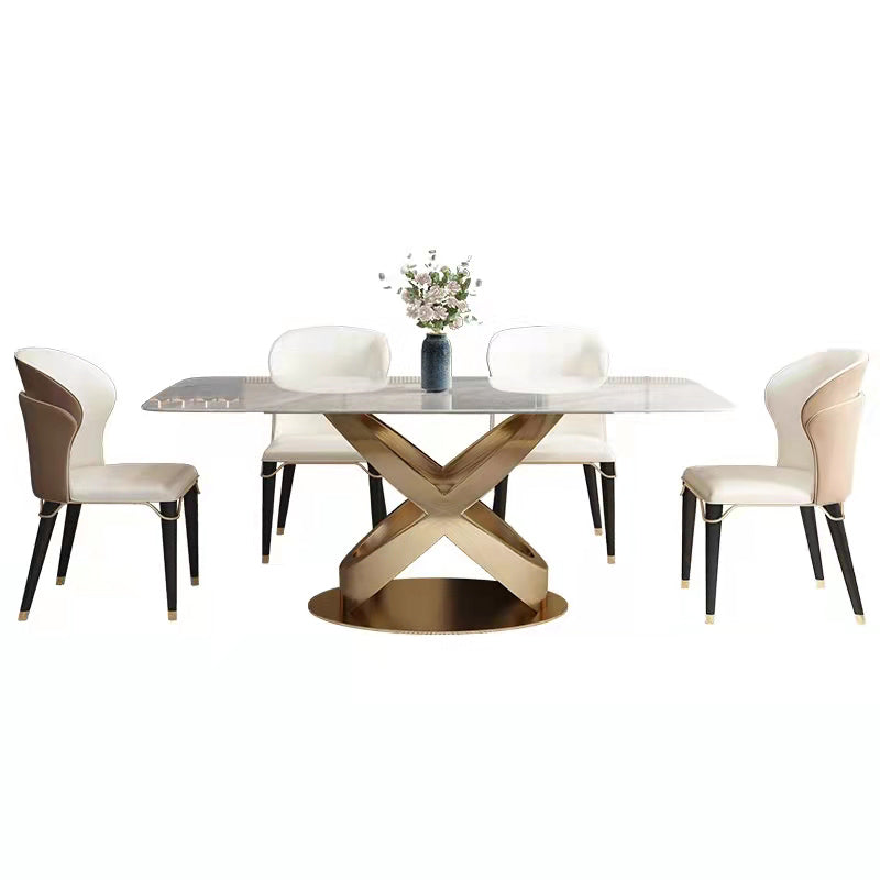 Traditional Luxury Stainless Steel Table Rectangle Dining Table for Home Clearhalo ' dining_table' 'Dining Tables & Seating' 'Dining Tables' 'furn' 'furn_dining_table' 'Furniture' 'furniture_dining_table' 'Kitchen & Dining Furniture' 'kitchen&dining_furn' 'kitchen' 'kitchen_dining_table' 3980081