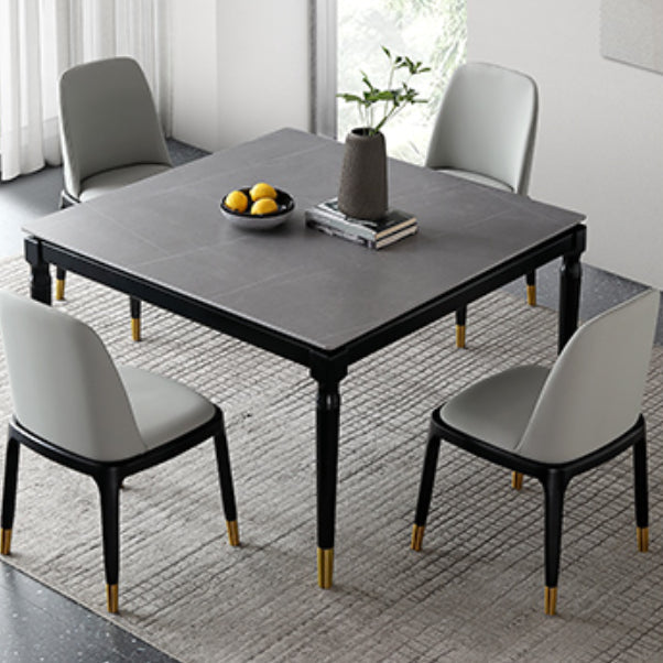 Industrial Sintered Stone Standard Dining Table Square Shape Kitchen Dining Table with 4 Legs Base Gray Without Chairs Clearhalo ' dining_table' 'Dining Tables & Seating' 'Dining Tables' 'furn' 'furn_dining_table' 'Furniture' 'furniture_dining_table' 'Kitchen & Dining Furniture' 'kitchen&dining_furn' 'kitchen' 'kitchen_dining_table' 3980194