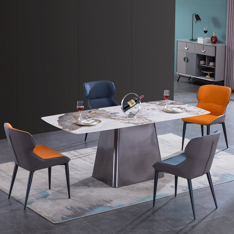 Metal Traditional Luxury Rectangle Table Sintered Stone Indoor Table with Pedestal Clearhalo ' dining_table' 'Dining Tables & Seating' 'Dining Tables' 'furn' 'furn_dining_table' 'Furniture' 'furniture_dining_table' 'Kitchen & Dining Furniture' 'kitchen&dining_furn' 'kitchen' 'kitchen_dining_table' 3980229