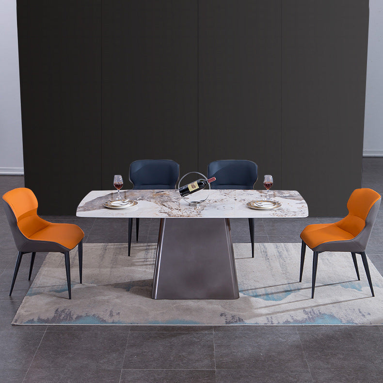 Metal Traditional Luxury Rectangle Table Sintered Stone Indoor Table with Pedestal Clearhalo ' dining_table' 'Dining Tables & Seating' 'Dining Tables' 'furn' 'furn_dining_table' 'Furniture' 'furniture_dining_table' 'Kitchen & Dining Furniture' 'kitchen&dining_furn' 'kitchen' 'kitchen_dining_table' 3980230