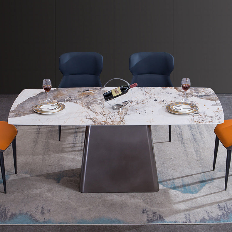 Metal Traditional Luxury Rectangle Table Sintered Stone Indoor Table with Pedestal Clearhalo ' dining_table' 'Dining Tables & Seating' 'Dining Tables' 'furn' 'furn_dining_table' 'Furniture' 'furniture_dining_table' 'Kitchen & Dining Furniture' 'kitchen&dining_furn' 'kitchen' 'kitchen_dining_table' 3980231