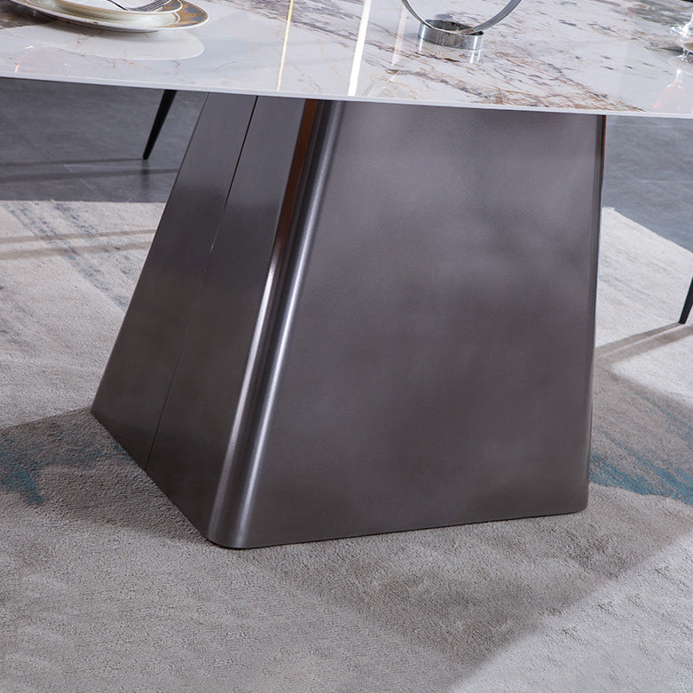 Metal Traditional Luxury Rectangle Table Sintered Stone Indoor Table with Pedestal Clearhalo ' dining_table' 'Dining Tables & Seating' 'Dining Tables' 'furn' 'furn_dining_table' 'Furniture' 'furniture_dining_table' 'Kitchen & Dining Furniture' 'kitchen&dining_furn' 'kitchen' 'kitchen_dining_table' 3980232