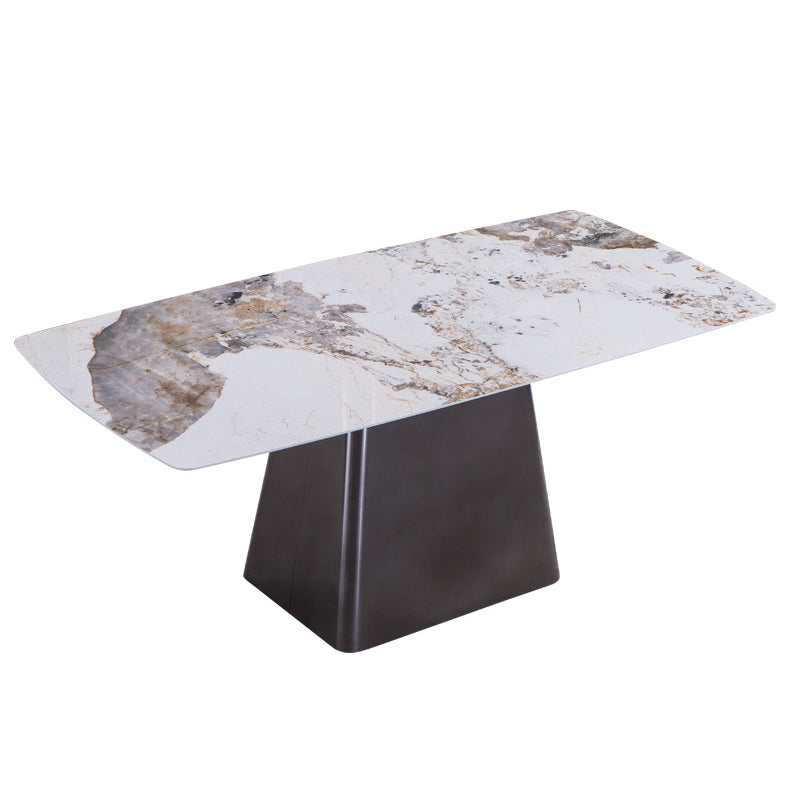 Metal Traditional Luxury Rectangle Table Sintered Stone Indoor Table with Pedestal Without Chairs Clearhalo ' dining_table' 'Dining Tables & Seating' 'Dining Tables' 'furn' 'furn_dining_table' 'Furniture' 'furniture_dining_table' 'Kitchen & Dining Furniture' 'kitchen&dining_furn' 'kitchen' 'kitchen_dining_table' 3980233