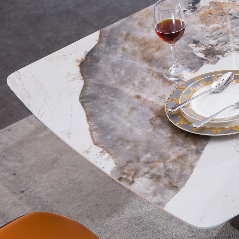 Metal Traditional Luxury Rectangle Table Sintered Stone Indoor Table with Pedestal Clearhalo ' dining_table' 'Dining Tables & Seating' 'Dining Tables' 'furn' 'furn_dining_table' 'Furniture' 'furniture_dining_table' 'Kitchen & Dining Furniture' 'kitchen&dining_furn' 'kitchen' 'kitchen_dining_table' 3980235