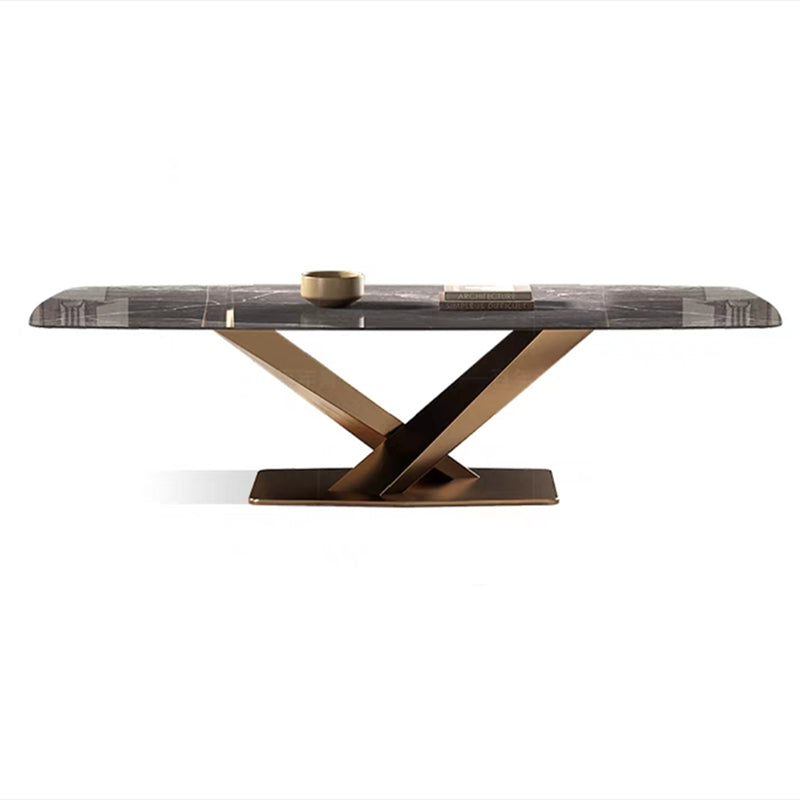 Metal Traditional Luxury Rectangle Table Sintered Stone Dining Table with Pedestal Base Black Without Chairs Clearhalo ' dining_table' 'Dining Tables & Seating' 'Dining Tables' 'furn' 'furn_dining_table' 'Furniture' 'furniture_dining_table' 'Kitchen & Dining Furniture' 'kitchen&dining_furn' 'kitchen' 'kitchen_dining_table' 3980244