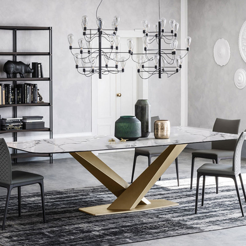 Metal Traditional Luxury Rectangle Table Sintered Stone Dining Table with Pedestal Base Clearhalo ' dining_table' 'Dining Tables & Seating' 'Dining Tables' 'furn' 'furn_dining_table' 'Furniture' 'furniture_dining_table' 'Kitchen & Dining Furniture' 'kitchen&dining_furn' 'kitchen' 'kitchen_dining_table' 3980245