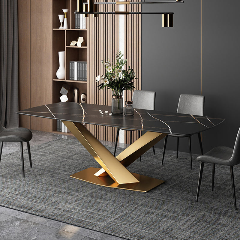 Metal Traditional Luxury Rectangle Table Sintered Stone Dining Table with Pedestal Base Clearhalo ' dining_table' 'Dining Tables & Seating' 'Dining Tables' 'furn' 'furn_dining_table' 'Furniture' 'furniture_dining_table' 'Kitchen & Dining Furniture' 'kitchen&dining_furn' 'kitchen' 'kitchen_dining_table' 3980247