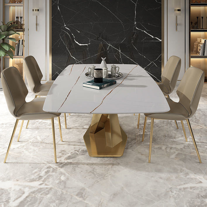 Metal Traditional Luxury Rectangle Table Sintered Stone Dining Table with Pedestal Base Clearhalo ' dining_table' 'Dining Tables & Seating' 'Dining Tables' 'furn' 'furn_dining_table' 'Furniture' 'furniture_dining_table' 'Kitchen & Dining Furniture' 'kitchen&dining_furn' 'kitchen' 'kitchen_dining_table' 3980251