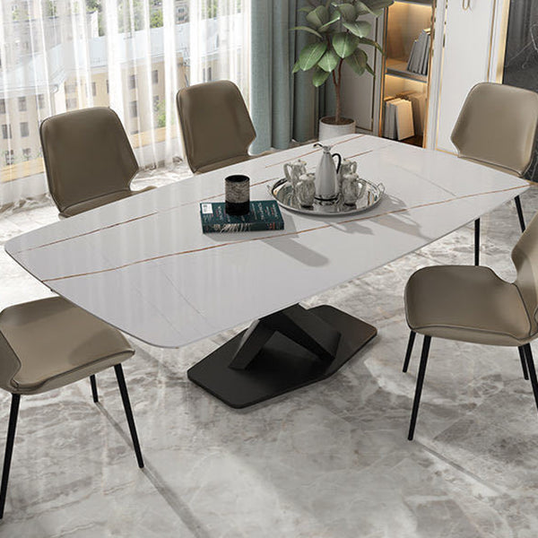 Metal Traditional Luxury Rectangle Table Sintered Stone Dining Table with Pedestal Base Clearhalo ' dining_table' 'Dining Tables & Seating' 'Dining Tables' 'furn' 'furn_dining_table' 'Furniture' 'furniture_dining_table' 'Kitchen & Dining Furniture' 'kitchen&dining_furn' 'kitchen' 'kitchen_dining_table' 3980252