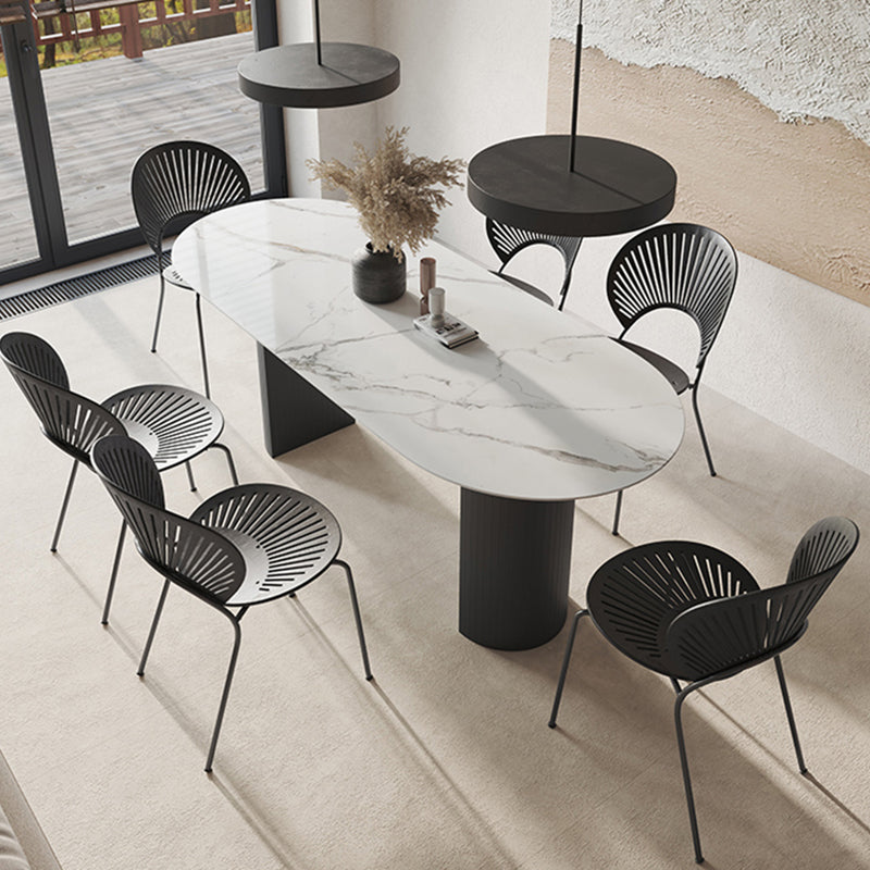 Contemporary White Oval Shape Dining Table Sintered Stone Standard Dining Table for Kitchen Off-White Without Chairs Clearhalo ' dining_table' 'Dining Tables & Seating' 'Dining Tables' 'furn' 'furn_dining_table' 'Furniture' 'furniture_dining_table' 'Kitchen & Dining Furniture' 'kitchen&dining_furn' 'kitchen' 'kitchen_dining_table' 3980257