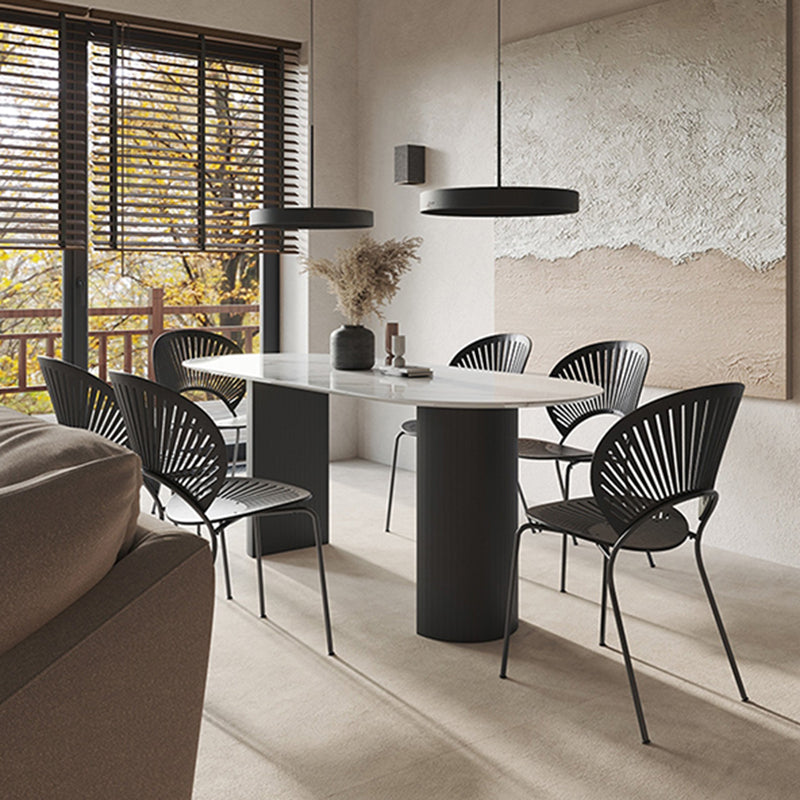 Contemporary White Oval Shape Dining Table Sintered Stone Standard Dining Table for Kitchen Clearhalo ' dining_table' 'Dining Tables & Seating' 'Dining Tables' 'furn' 'furn_dining_table' 'Furniture' 'furniture_dining_table' 'Kitchen & Dining Furniture' 'kitchen&dining_furn' 'kitchen' 'kitchen_dining_table' 3980258