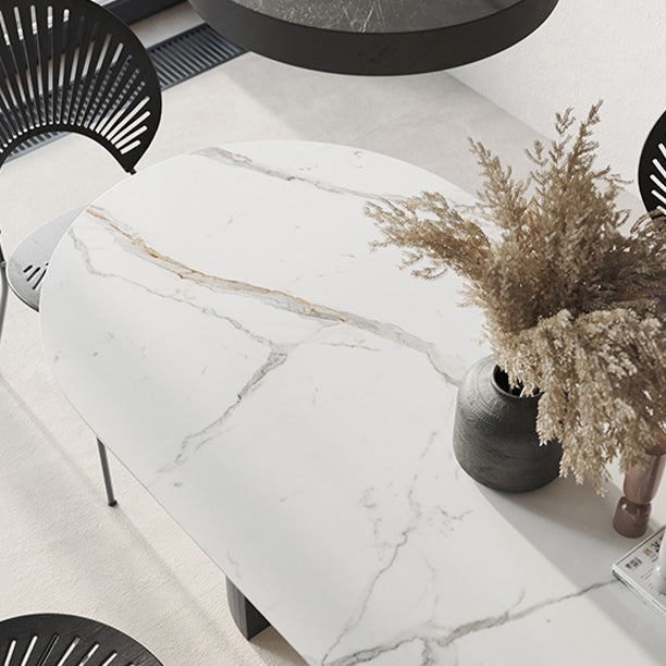 Contemporary White Oval Shape Dining Table Sintered Stone Standard Dining Table for Kitchen Clearhalo ' dining_table' 'Dining Tables & Seating' 'Dining Tables' 'furn' 'furn_dining_table' 'Furniture' 'furniture_dining_table' 'Kitchen & Dining Furniture' 'kitchen&dining_furn' 'kitchen' 'kitchen_dining_table' 3980260