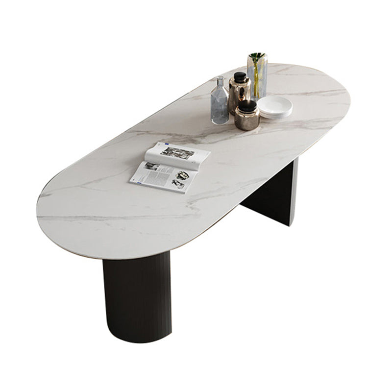 Contemporary White Oval Shape Dining Table Sintered Stone Standard Dining Table for Kitchen White Without Chairs Clearhalo ' dining_table' 'Dining Tables & Seating' 'Dining Tables' 'furn' 'furn_dining_table' 'Furniture' 'furniture_dining_table' 'Kitchen & Dining Furniture' 'kitchen&dining_furn' 'kitchen' 'kitchen_dining_table' 3980261
