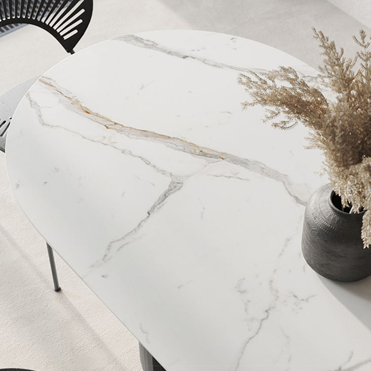 Contemporary White Oval Shape Dining Table Sintered Stone Standard Dining Table for Kitchen Clearhalo ' dining_table' 'Dining Tables & Seating' 'Dining Tables' 'furn' 'furn_dining_table' 'Furniture' 'furniture_dining_table' 'Kitchen & Dining Furniture' 'kitchen&dining_furn' 'kitchen' 'kitchen_dining_table' 3980263