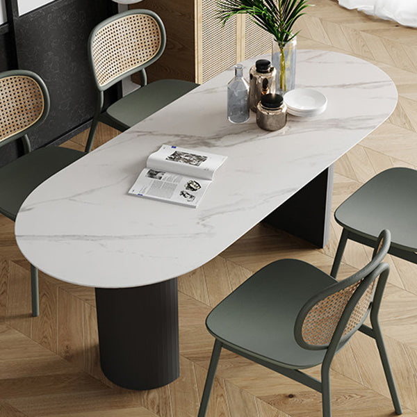 Contemporary White Oval Shape Dining Table Sintered Stone Standard Dining Table for Kitchen Clearhalo ' dining_table' 'Dining Tables & Seating' 'Dining Tables' 'furn' 'furn_dining_table' 'Furniture' 'furniture_dining_table' 'Kitchen & Dining Furniture' 'kitchen&dining_furn' 'kitchen' 'kitchen_dining_table' 3980264
