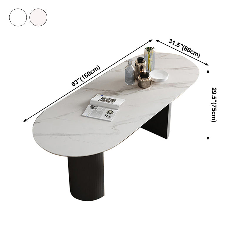 Contemporary White Oval Shape Dining Table Sintered Stone Standard Dining Table for Kitchen Clearhalo ' dining_table' 'Dining Tables & Seating' 'Dining Tables' 'furn' 'furn_dining_table' 'Furniture' 'furniture_dining_table' 'Kitchen & Dining Furniture' 'kitchen&dining_furn' 'kitchen' 'kitchen_dining_table' 3980266
