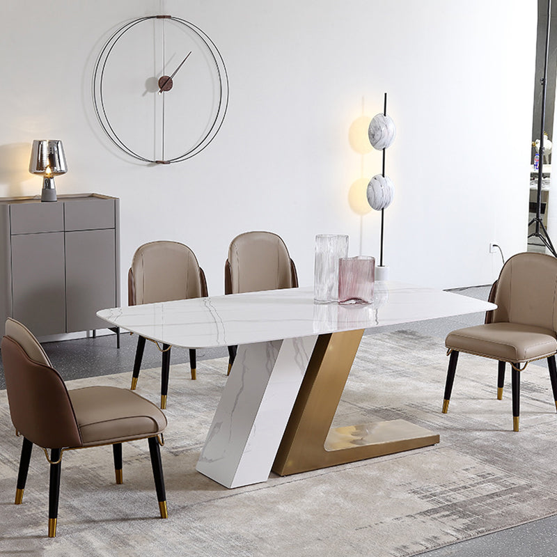 Metal Traditional Luxury Rectangle Dining Table Sintered Stone Dining Table for Home Clearhalo ' dining_table' 'Dining Tables & Seating' 'Dining Tables' 'furn' 'furn_dining_table' 'Furniture' 'furniture_dining_table' 'Kitchen & Dining Furniture' 'kitchen&dining_furn' 'kitchen' 'kitchen_dining_table' 3980268