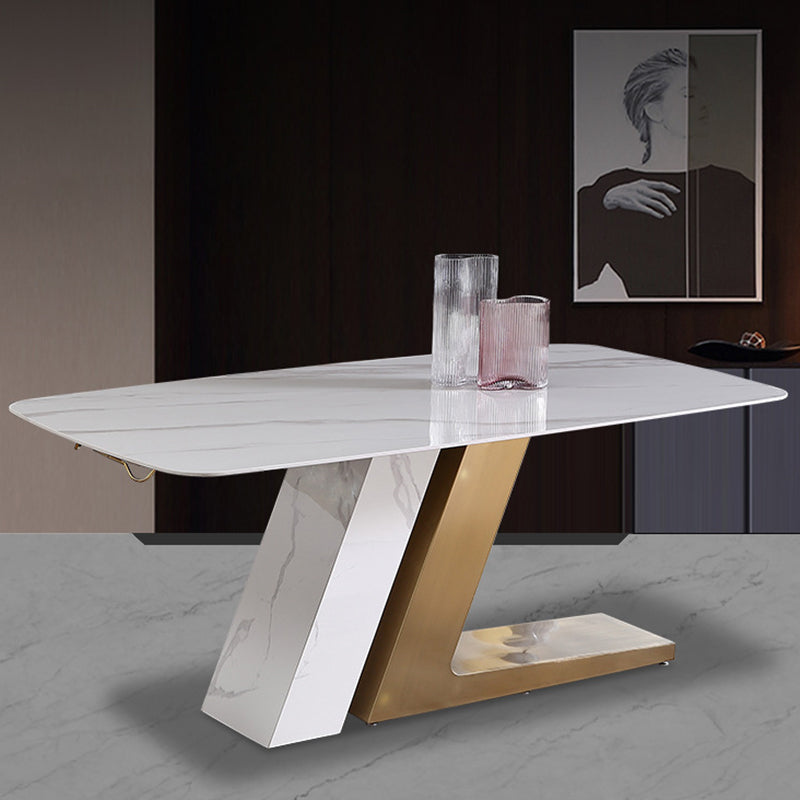 Metal Traditional Luxury Rectangle Dining Table Sintered Stone Dining Table for Home Clearhalo ' dining_table' 'Dining Tables & Seating' 'Dining Tables' 'furn' 'furn_dining_table' 'Furniture' 'furniture_dining_table' 'Kitchen & Dining Furniture' 'kitchen&dining_furn' 'kitchen' 'kitchen_dining_table' 3980269