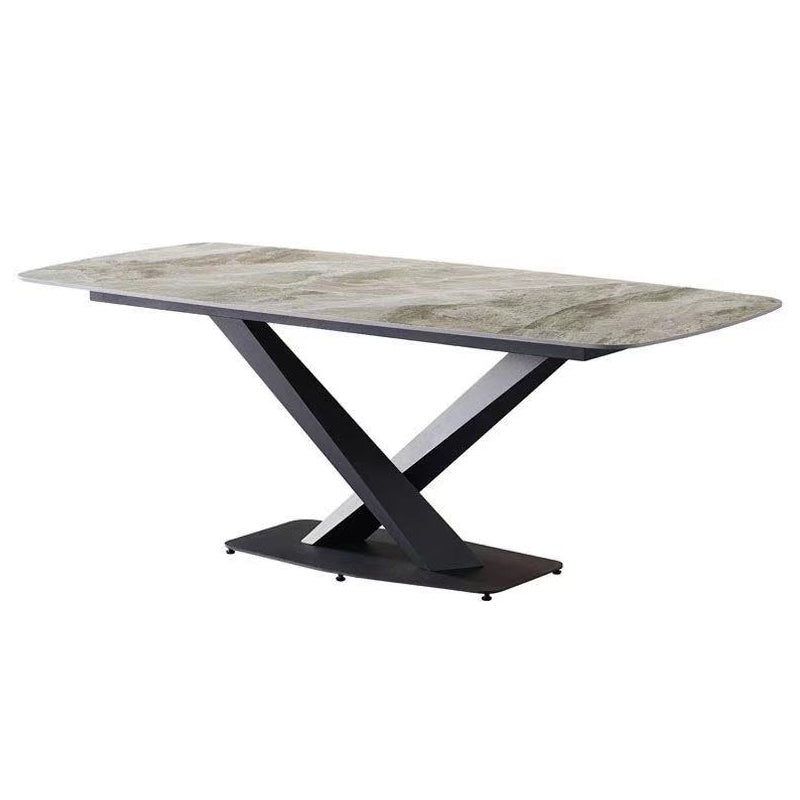 Metal Traditional Luxury Rectangle Dining Table Sintered Stone Top Indoor Table with Pedestal Base Black Without Chairs Clearhalo ' dining_table' 'Dining Tables & Seating' 'Dining Tables' 'furn' 'furn_dining_table' 'Furniture' 'furniture_dining_table' 'Kitchen & Dining Furniture' 'kitchen&dining_furn' 'kitchen' 'kitchen_dining_table' 3980278