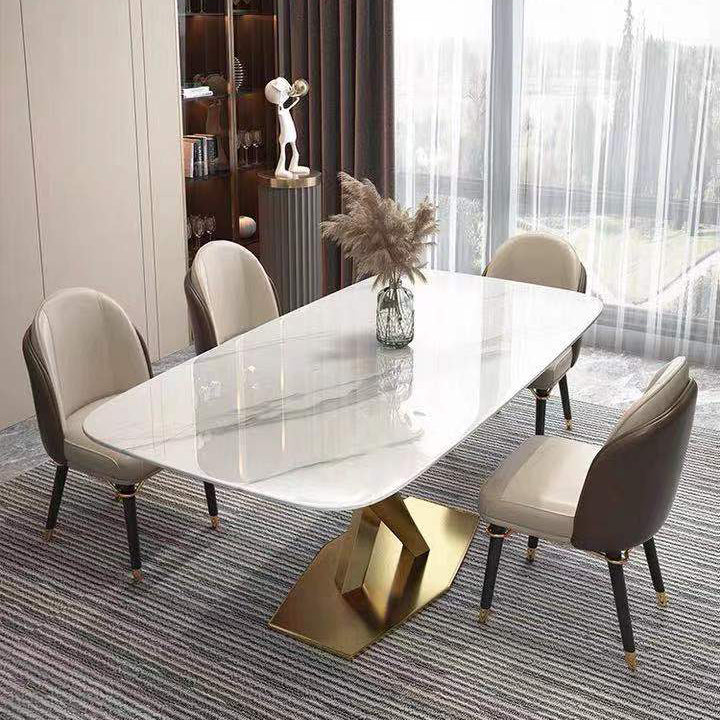 Metal Traditional Luxury Rectangle Dining Table Sintered Stone Top Indoor Table with Pedestal Base Clearhalo ' dining_table' 'Dining Tables & Seating' 'Dining Tables' 'furn' 'furn_dining_table' 'Furniture' 'furniture_dining_table' 'Kitchen & Dining Furniture' 'kitchen&dining_furn' 'kitchen' 'kitchen_dining_table' 3980288