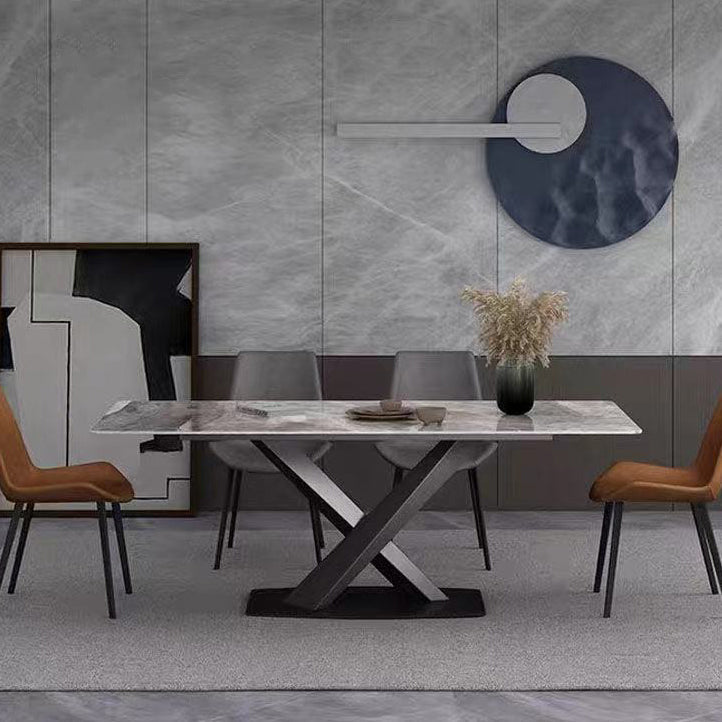 Metal Traditional Luxury Rectangle Dining Table Sintered Stone Top Indoor Table with Pedestal Base Clearhalo ' dining_table' 'Dining Tables & Seating' 'Dining Tables' 'furn' 'furn_dining_table' 'Furniture' 'furniture_dining_table' 'Kitchen & Dining Furniture' 'kitchen&dining_furn' 'kitchen' 'kitchen_dining_table' 3980289