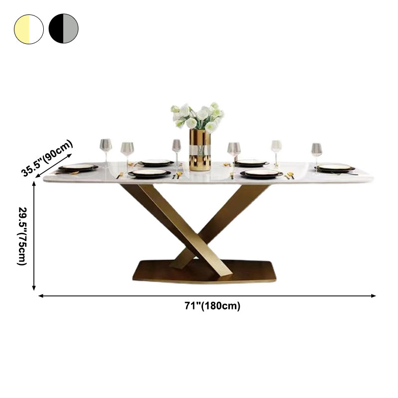 Metal Traditional Luxury Rectangle Dining Table Sintered Stone Top Indoor Table with Pedestal Base Clearhalo ' dining_table' 'Dining Tables & Seating' 'Dining Tables' 'furn' 'furn_dining_table' 'Furniture' 'furniture_dining_table' 'Kitchen & Dining Furniture' 'kitchen&dining_furn' 'kitchen' 'kitchen_dining_table' 3980293