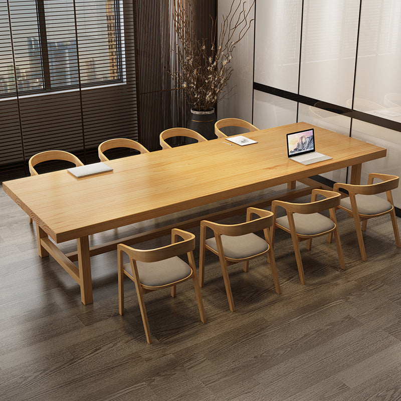 Rectangle Casual Dining Table Wood Color Trestle Base Table with Pinewood Solid Wood Clearhalo ' dining_table' 'Dining Tables & Seating' 'Dining Tables' 'furn' 'furn_dining_table' 'Furniture' 'furniture_dining_table' 'Kitchen & Dining Furniture' 'kitchen&dining_furn' 'kitchen' 'kitchen_dining_table' 3980304