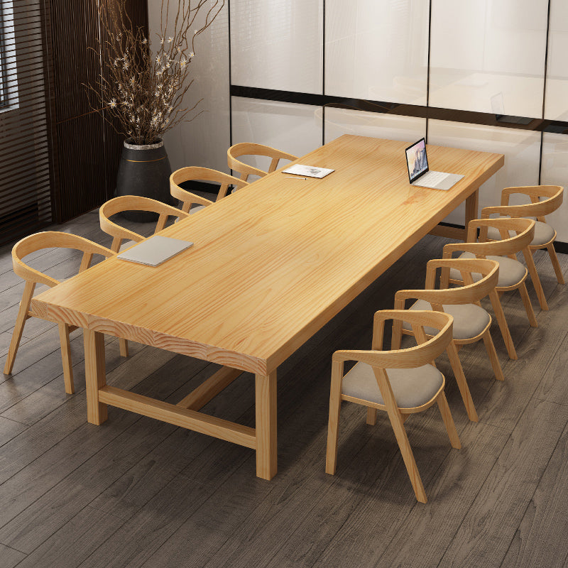 Rectangle Casual Dining Table Wood Color Trestle Base Table with Pinewood Solid Wood Clearhalo ' dining_table' 'Dining Tables & Seating' 'Dining Tables' 'furn' 'furn_dining_table' 'Furniture' 'furniture_dining_table' 'Kitchen & Dining Furniture' 'kitchen&dining_furn' 'kitchen' 'kitchen_dining_table' 3980305