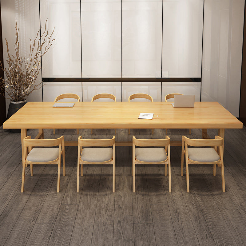 Rectangle Casual Dining Table Wood Color Trestle Base Table with Pinewood Solid Wood Clearhalo ' dining_table' 'Dining Tables & Seating' 'Dining Tables' 'furn' 'furn_dining_table' 'Furniture' 'furniture_dining_table' 'Kitchen & Dining Furniture' 'kitchen&dining_furn' 'kitchen' 'kitchen_dining_table' 3980306