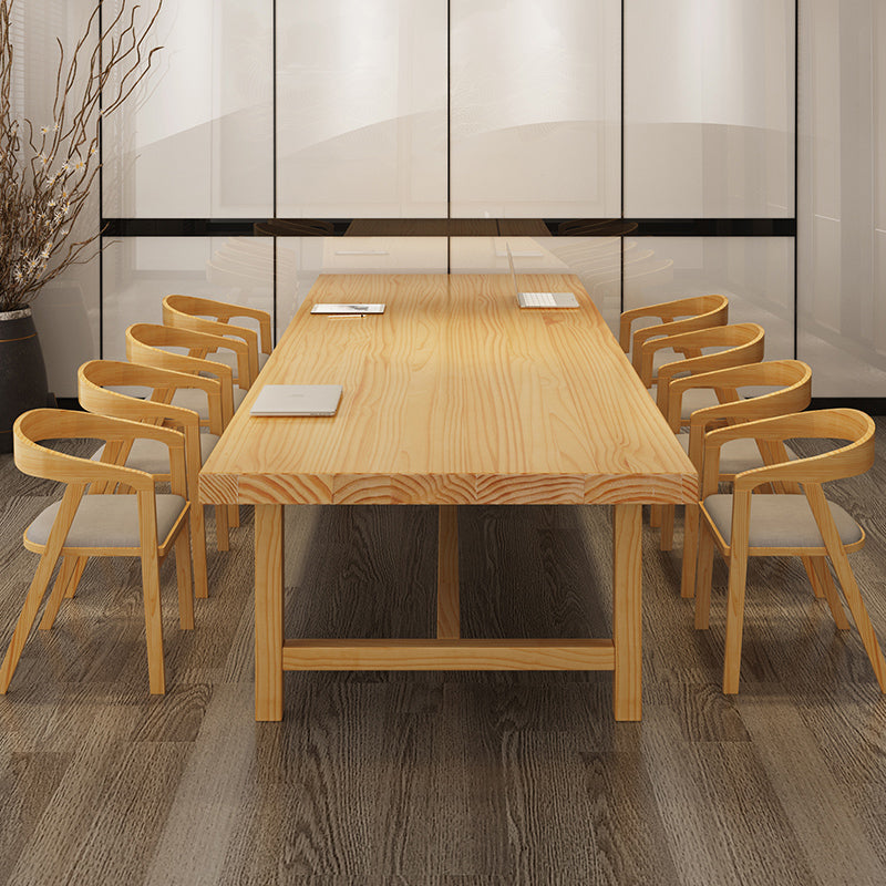 Rectangle Casual Dining Table Wood Color Trestle Base Table with Pinewood Solid Wood Clearhalo ' dining_table' 'Dining Tables & Seating' 'Dining Tables' 'furn' 'furn_dining_table' 'Furniture' 'furniture_dining_table' 'Kitchen & Dining Furniture' 'kitchen&dining_furn' 'kitchen' 'kitchen_dining_table' 3980307