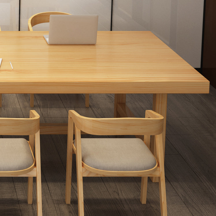 Rectangle Casual Dining Table Wood Color Trestle Base Table with Pinewood Solid Wood Clearhalo ' dining_table' 'Dining Tables & Seating' 'Dining Tables' 'furn' 'furn_dining_table' 'Furniture' 'furniture_dining_table' 'Kitchen & Dining Furniture' 'kitchen&dining_furn' 'kitchen' 'kitchen_dining_table' 3980310