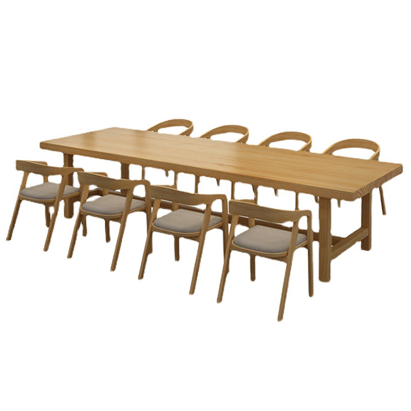 Rectangle Casual Dining Table Wood Color Trestle Base Table with Pinewood Solid Wood Clearhalo ' dining_table' 'Dining Tables & Seating' 'Dining Tables' 'furn' 'furn_dining_table' 'Furniture' 'furniture_dining_table' 'Kitchen & Dining Furniture' 'kitchen&dining_furn' 'kitchen' 'kitchen_dining_table' 3980313