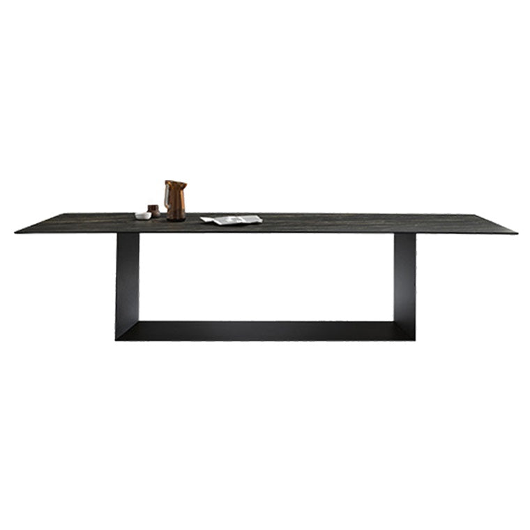 Sintered Stone Top Dining Table Industrial Kitchen Table with Black Metal Pedestal Black Without Chairs Clearhalo ' dining_table' 'Dining Tables & Seating' 'Dining Tables' 'furn' 'furn_dining_table' 'Furniture' 'furniture_dining_table' 'Kitchen & Dining Furniture' 'kitchen&dining_furn' 'kitchen' 'kitchen_dining_table' 3980409