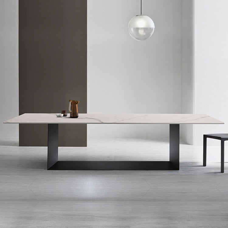 Sintered Stone Top Dining Table Industrial Kitchen Table with Black Metal Pedestal Clearhalo ' dining_table' 'Dining Tables & Seating' 'Dining Tables' 'furn' 'furn_dining_table' 'Furniture' 'furniture_dining_table' 'Kitchen & Dining Furniture' 'kitchen&dining_furn' 'kitchen' 'kitchen_dining_table' 3980411